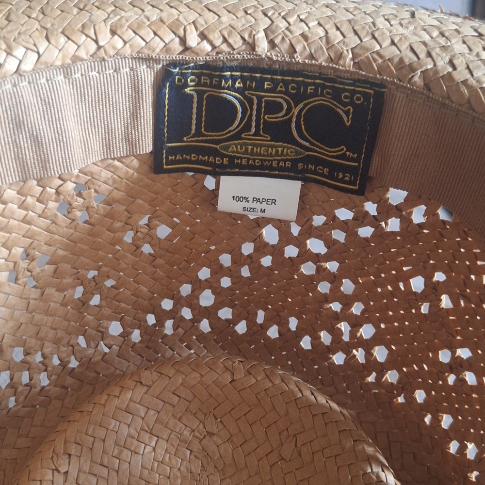 Dorfman Pacific DPC Authentic Tan Paper Straw Fedora Hat Mens Medium Ventilated